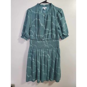 Nine West Blouson Mini Dress Green Ruffle Cinched Waist Size Large